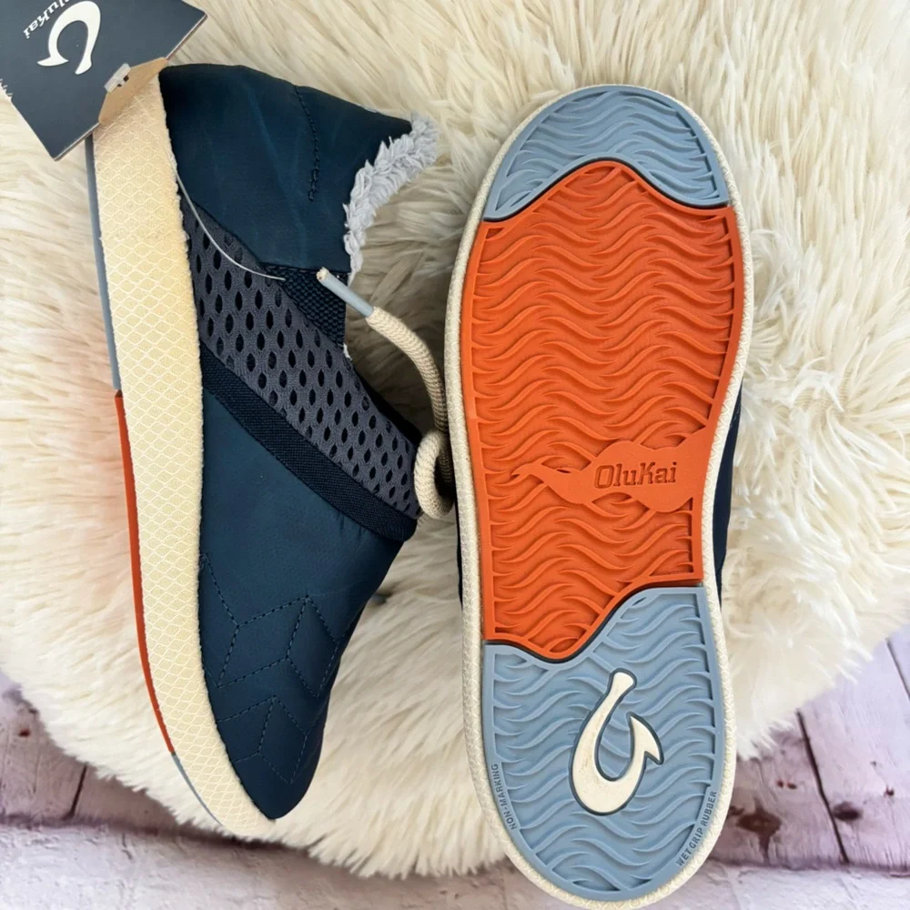 OLUKAI Mahiki Navy Sherpa-Trimmed Slipper Sneaker--7 - Picture 12 of 15